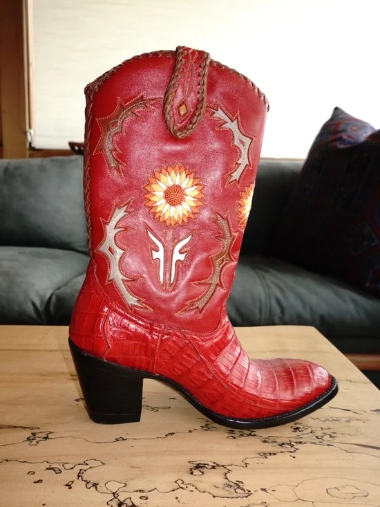 Frye Jennifer Estes Crocodile Western Boots Women 8B Red Exotic Cowboy Boot - Picture 6 of 14